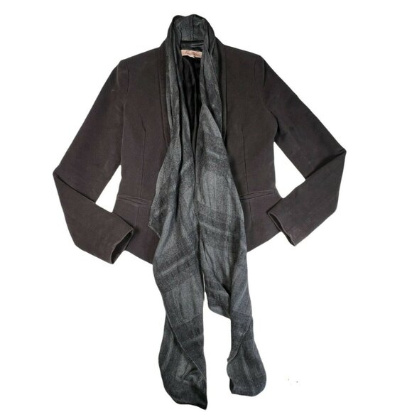 Mara Hoffman Blazer Jacket Velvet Button Attached Wool Scarf Black Gray S/M - Picture 4 of 14